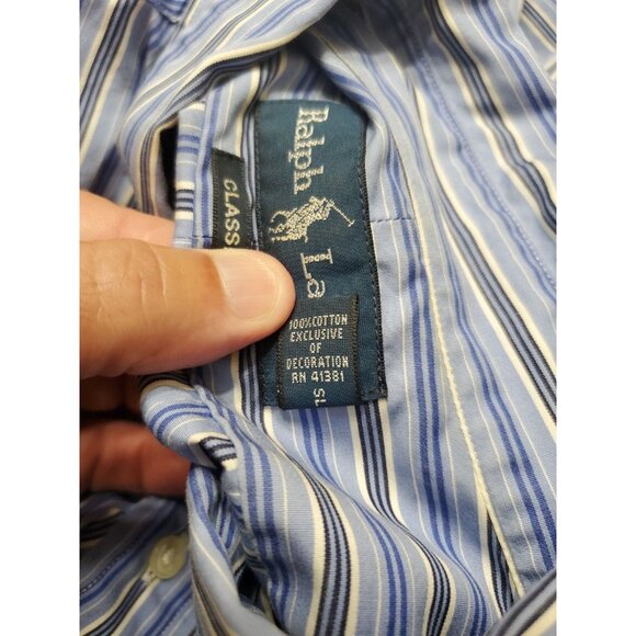 Ralph Lauren Adult Mens XL Blue Striped Classic Fit Long Sleeve Button Up Shirt - Picture 5 of 9